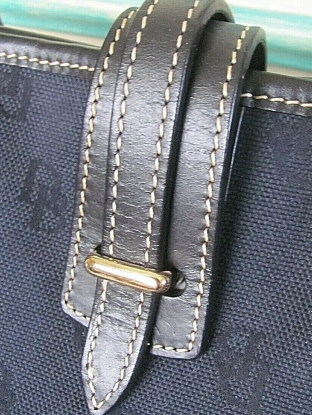 Dooney & Bourke tote bag features a tonal monogram pattern on navy canvas GUC - Picture 6 of 8